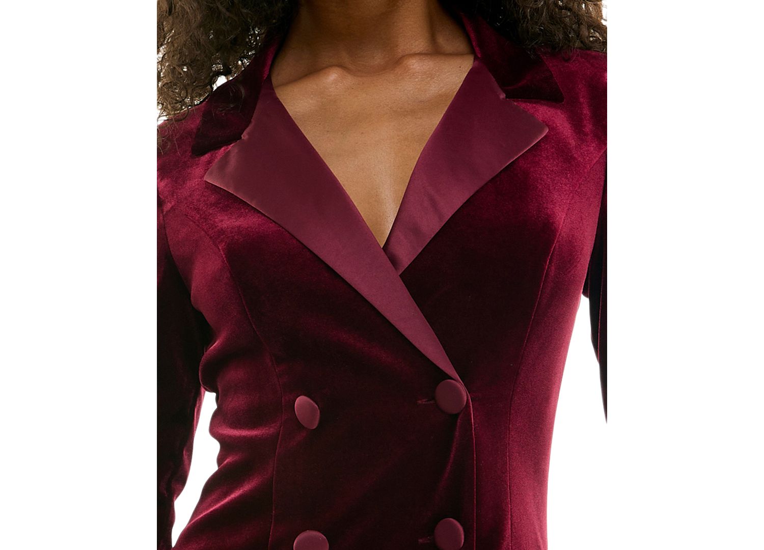 Juniors' Notch-Lapel Tuxedo-Style Velvet Dress