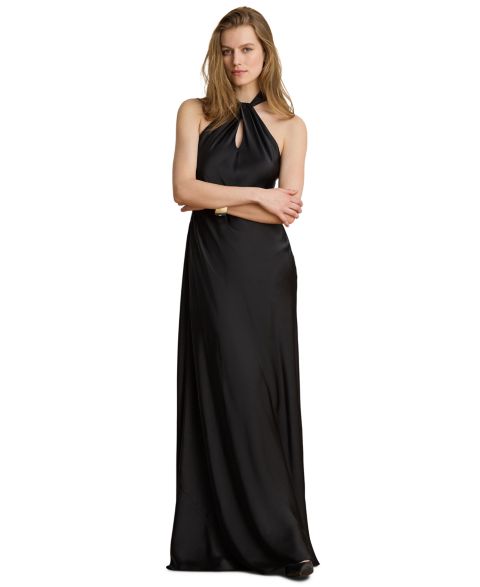 Женские платья Lauren Ralph Lauren Satin Charmeuse Halter Gown, цвет: Чёрный