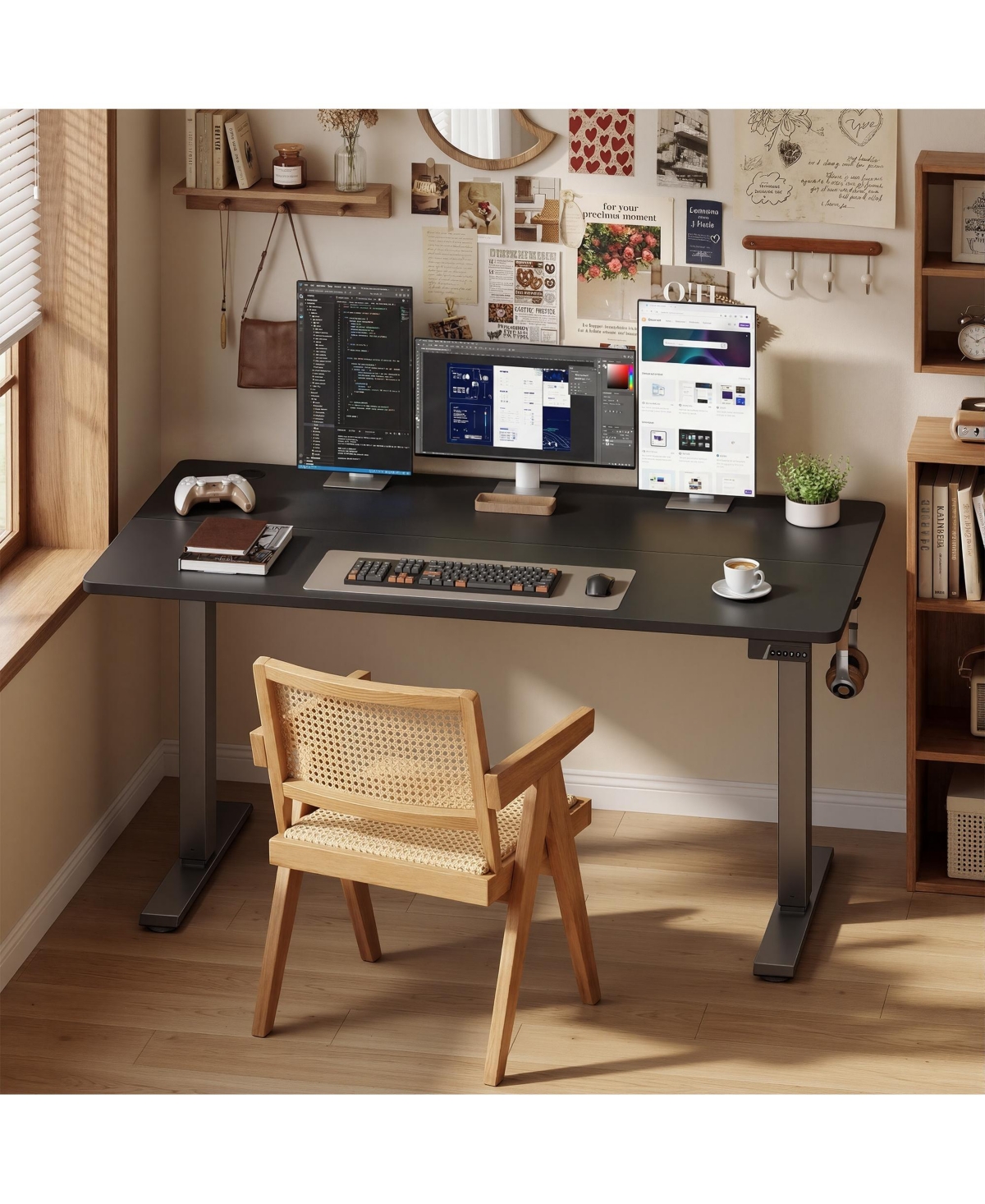 SongmicsHome Height Adjustable Desk, Electric Standing 4 Memory Heights, Sedentary Reminder