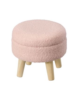 Round Ottoman, Foot Rest with Wood Legs, Small Table, for Hallway, Living Room, Teddy Fleece