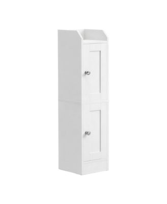 Slim Corner Floor Cabinet with Adjustable Shelves and Reversible Doors, Narrow Storage Organizer, Farmhouse