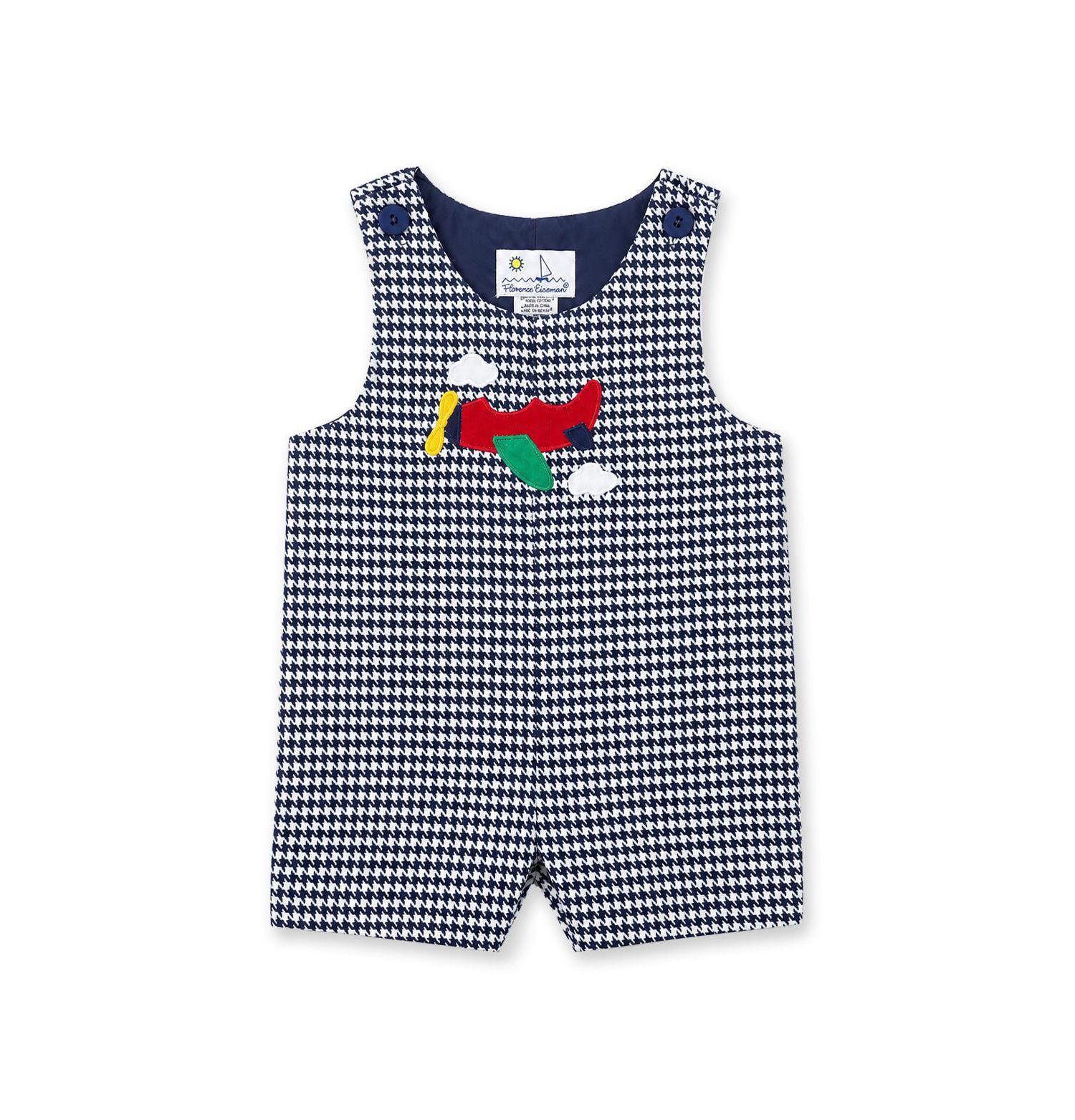 Baby Boys' Houndstooth Airplane-Applique Romper
