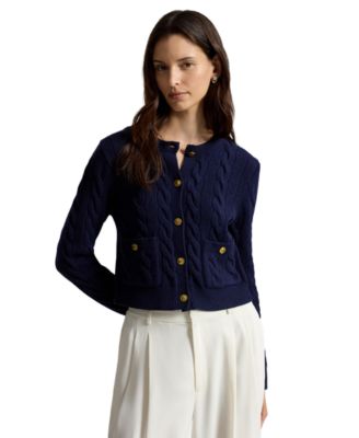 Women's Wool-Cashmere Cable-Knit Cropped Cardigan
