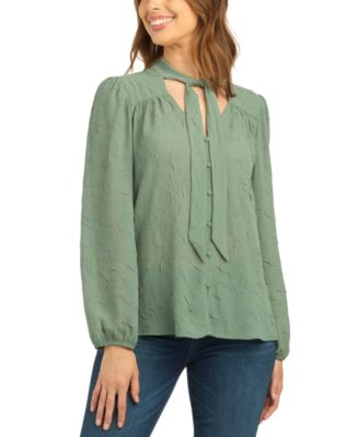 Juniors' Crinkle Button-Front V-Neck Long-Sleeve Blouse