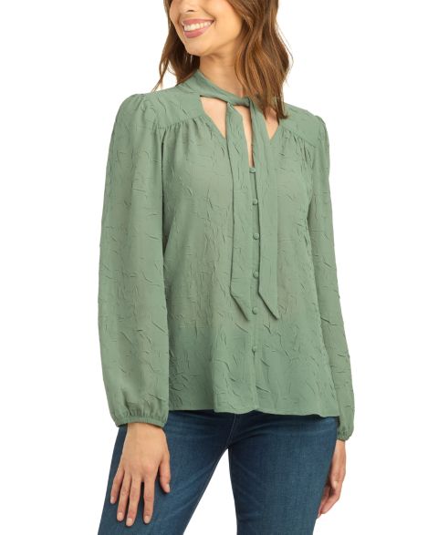 Женская блузка BCX Juniors' Crinkle Button-Front V-Neck Long-Sleeve, цвет: Шалфейный