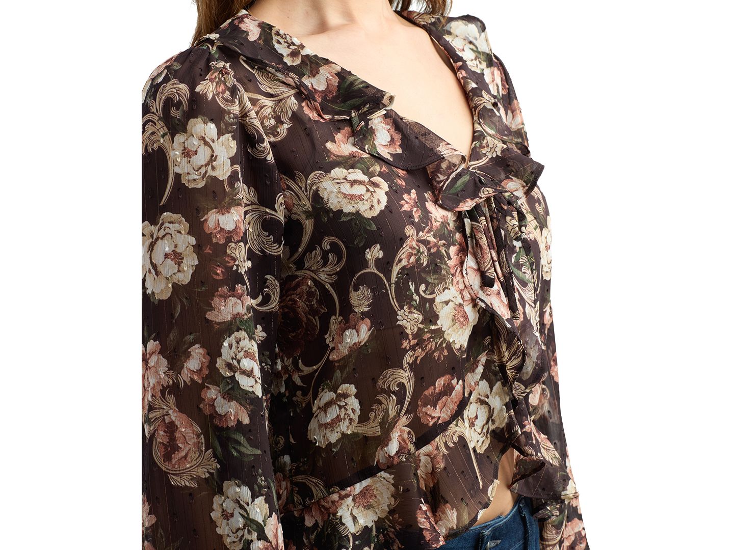Женская блузка BCX Juniors' Sheer Floral Chiffon Long-Sleeve, цвет: Pat A — фото 3