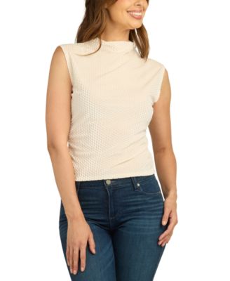 Juniors' Mock Neck Diamond Velvet Shirred Tank Top