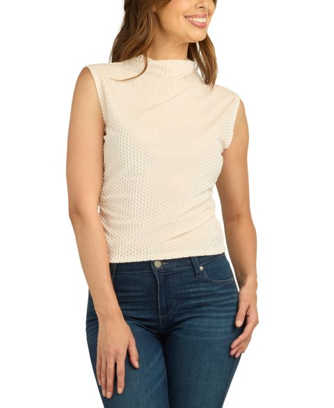 Женский топ BCX Juniors' Mock Neck Diamond Velvet Shirred, цвет: Шампань