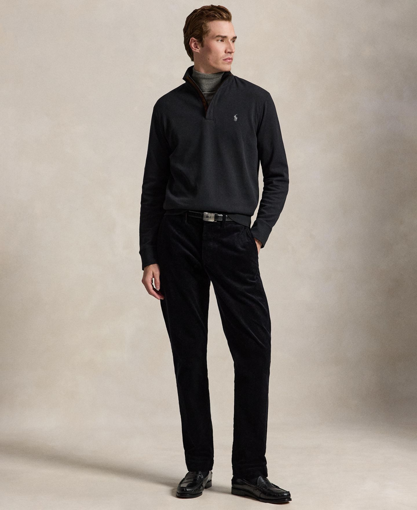 Мужской свитер Polo Ralph Lauren Luxury Jersey Quarter-Zip Pullover, цвет: Чёрный — фото 2