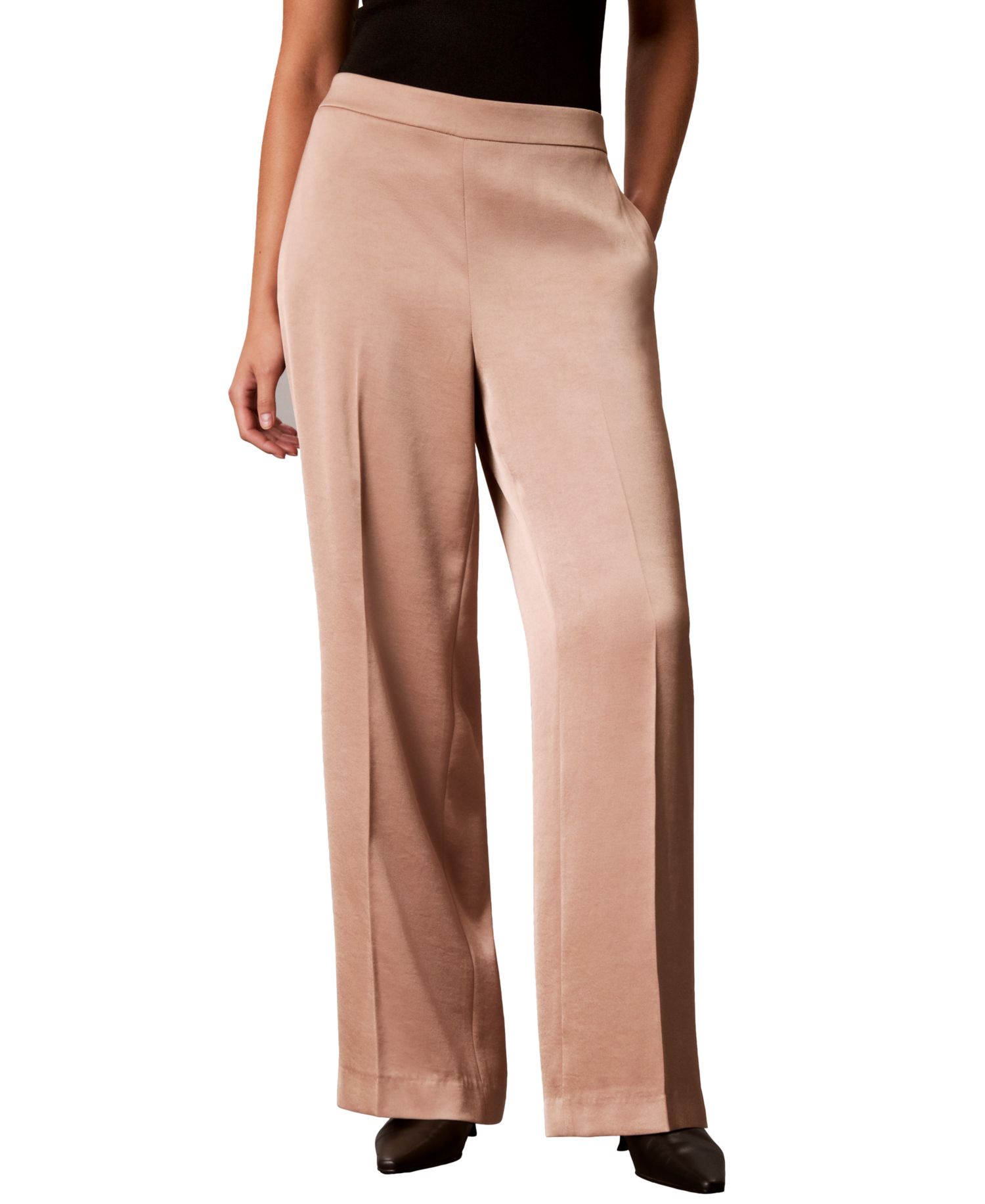 Women's Pull-On Wide-Leg Satin Pants