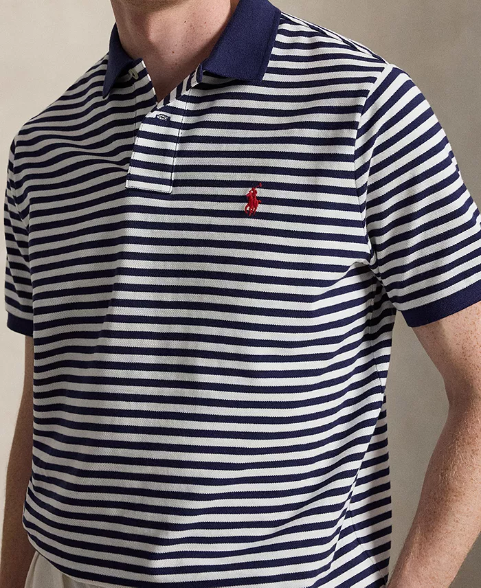 Classic Fit Striped Mesh Polo Shirt - thumbnail 3