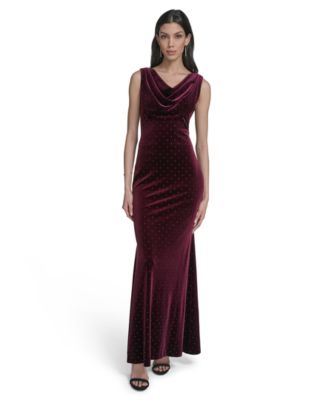 Petite Cowl-Neck Velvet Sleeveless Gown