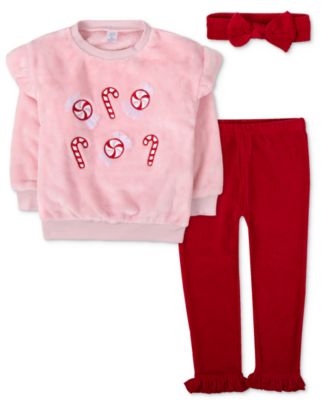 Toddler Girls' 2T-5T Long-Sleeve Candy Cane and Peppermint Appliqu&eacute; Sweatshirt and Leggings and Headband, 3-Piece Set