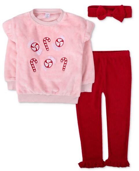 Комплект Baby Essentials Long-Sleeve Candy Cane and Peppermint Appliqué Sweatshirt and Leggings and Headband, 3-Piece Set для девочек-малышей, цвет: Розовый