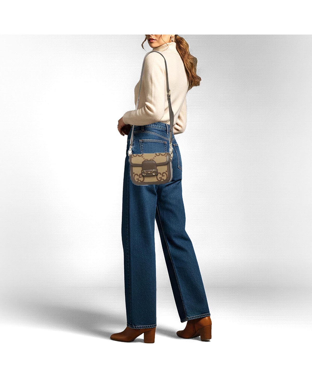 Pre-Owned Gucci women's Bree Gg Canvas and Leather Crossbody Bag
