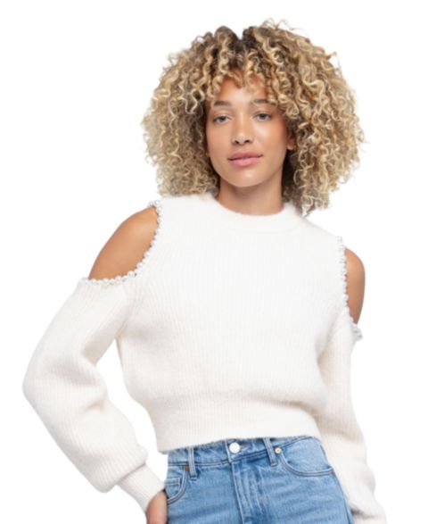 Женский свитер Blank NYC Caught Your Eyes Cold-Shoulder Crop, цвет: Кремовый