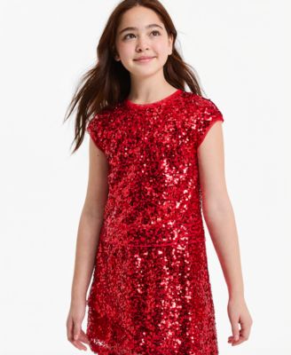 Girls' 4-16 Shimmer Top All-Over Sequin Back-Keyhole T-Shirt