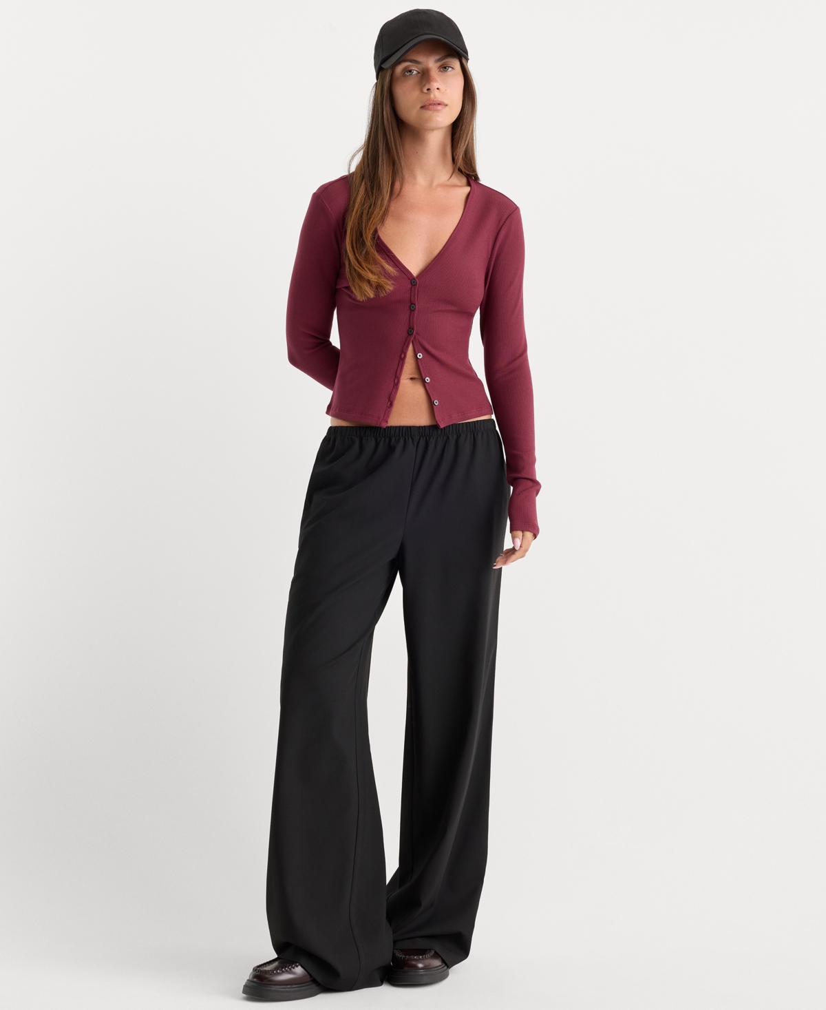 Good American Women's Rib V-Neck Button-Front Cardigan