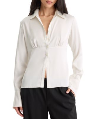 Women's Collared Long-Sleeve Satin Blouse