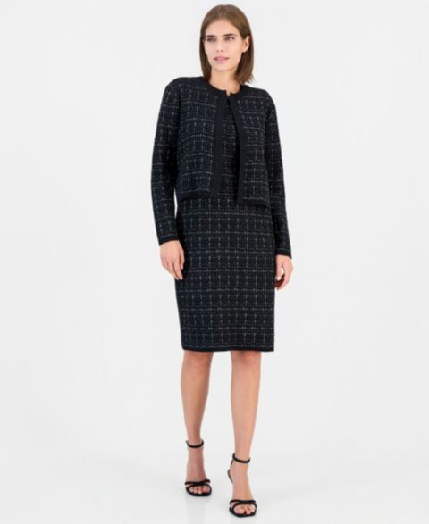 Женские болеро Anne Klein Kissing Front Tweed Cropped Shrug, цвет: Чёрный