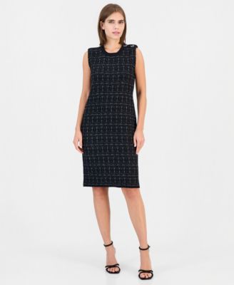 Women's Tweed Texture Stitch Crewneck Sleeveless Dress