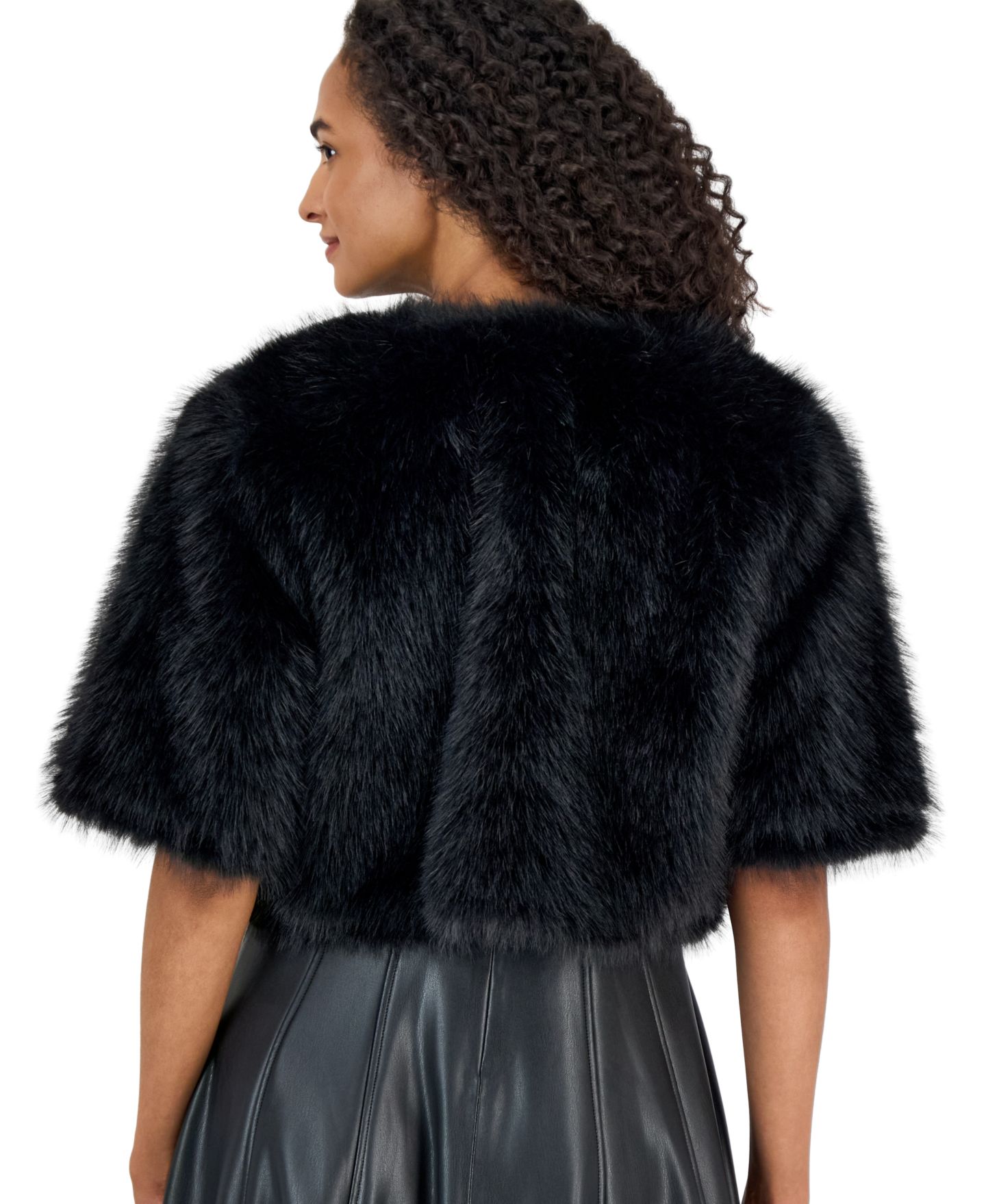 Женские болеро Anne Klein Kissing Front Cropped Faux Fur Shrug, цвет: Чёрный — фото 4