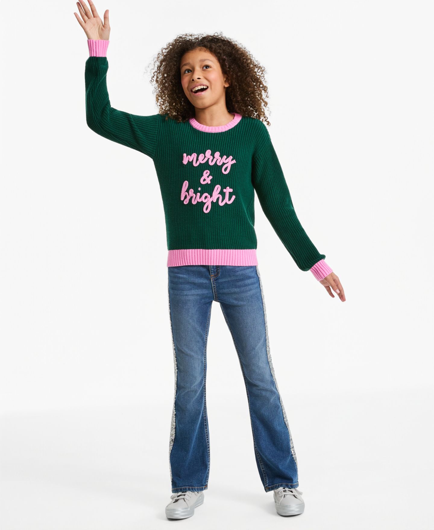 Свитер Epic Threads Merry & Bright Crewneck Long-Sleeve для девочек, цвет: Чистый изумрудный — фото 2