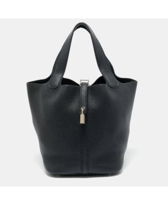 Pre-Owned HERMES Noir Taurillon Clemence Leather Picotin Lock