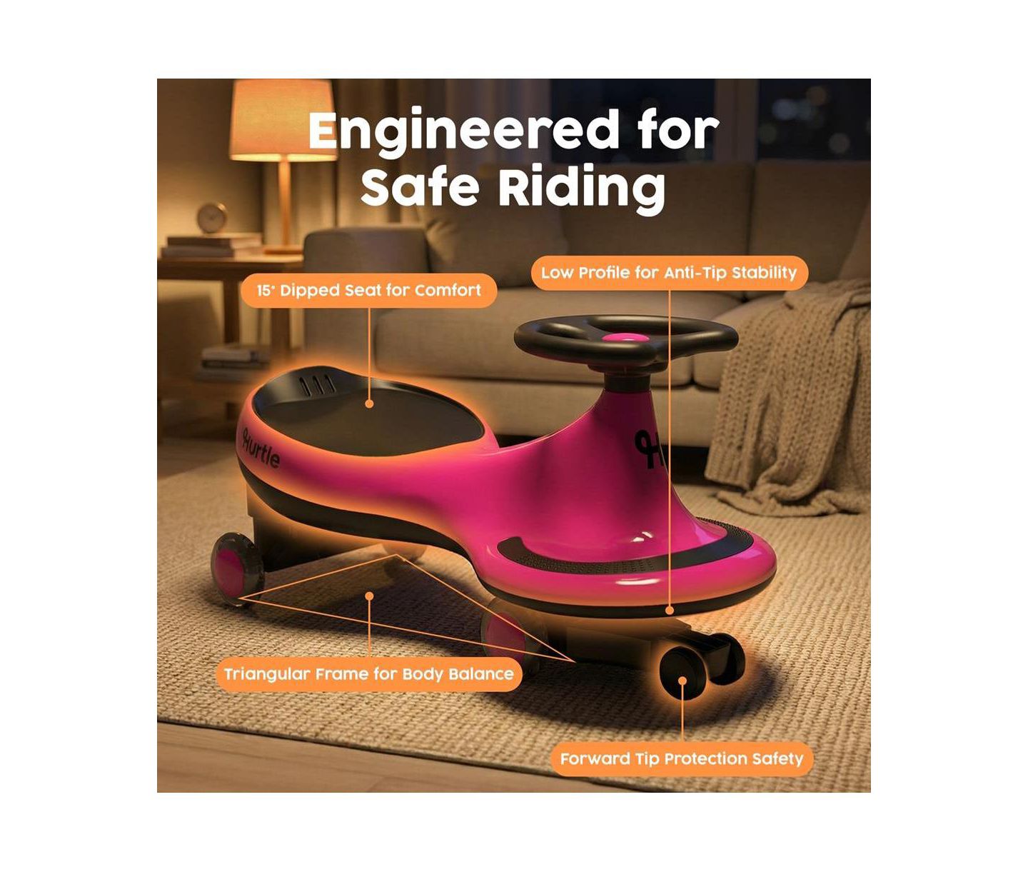 Детская игрушка Hurtle Swing Car 360-Degree Steering Ride-On Toy, Ages 2+, цвет: Розовый — фото 3