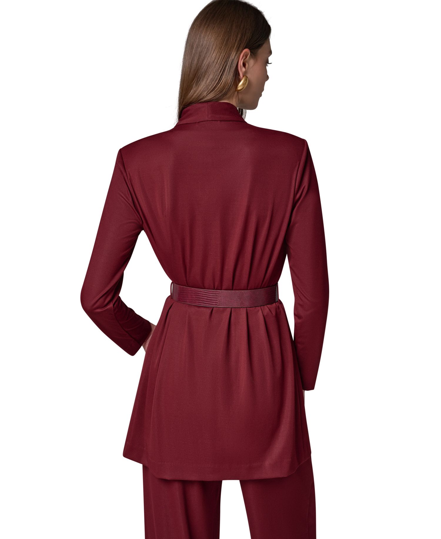 Women's Knit Belted Collarless Blazer