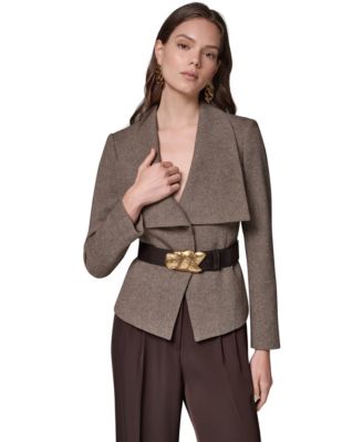 Women's DK192 Cropped Shoulder-Padded Belted Blazer