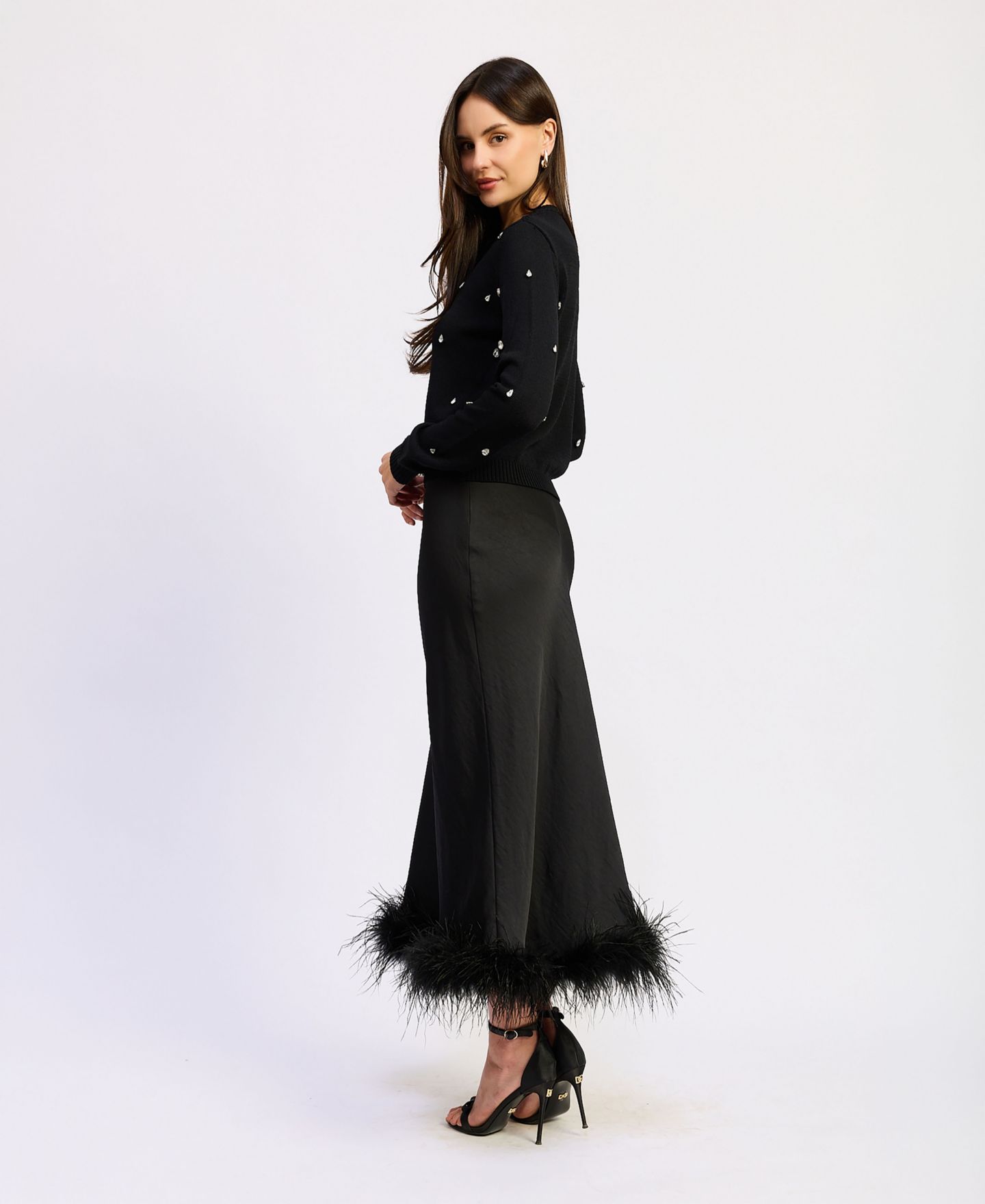 Женская юбка En Saison Vera Midi Satin A-Line High-Waisted, цвет: Бордо — фото 3