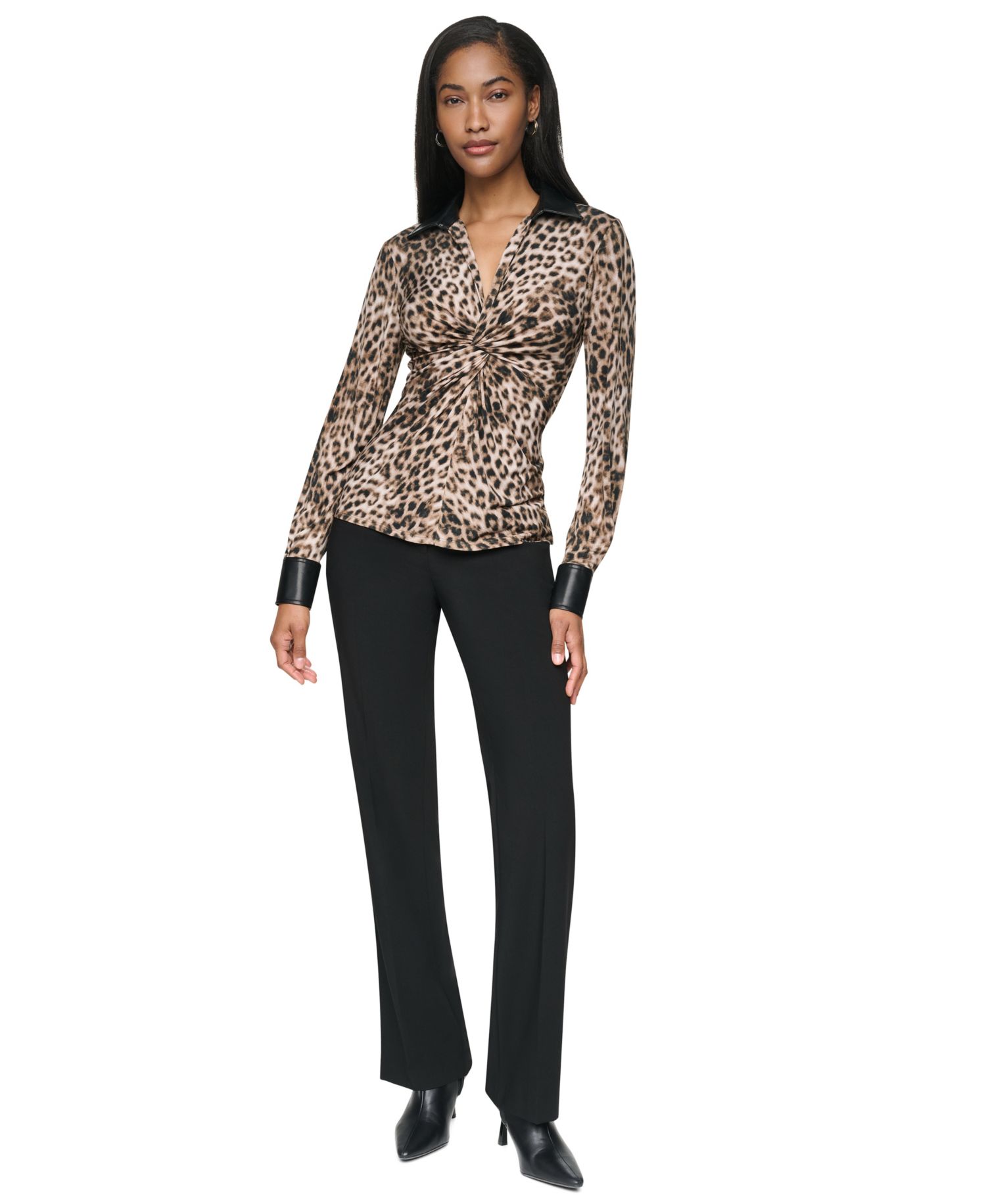Women's Leopard-Print Faux-Leather Blouse