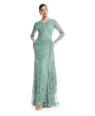 Women's Lace Long-Sleeve V-Neck Gown
