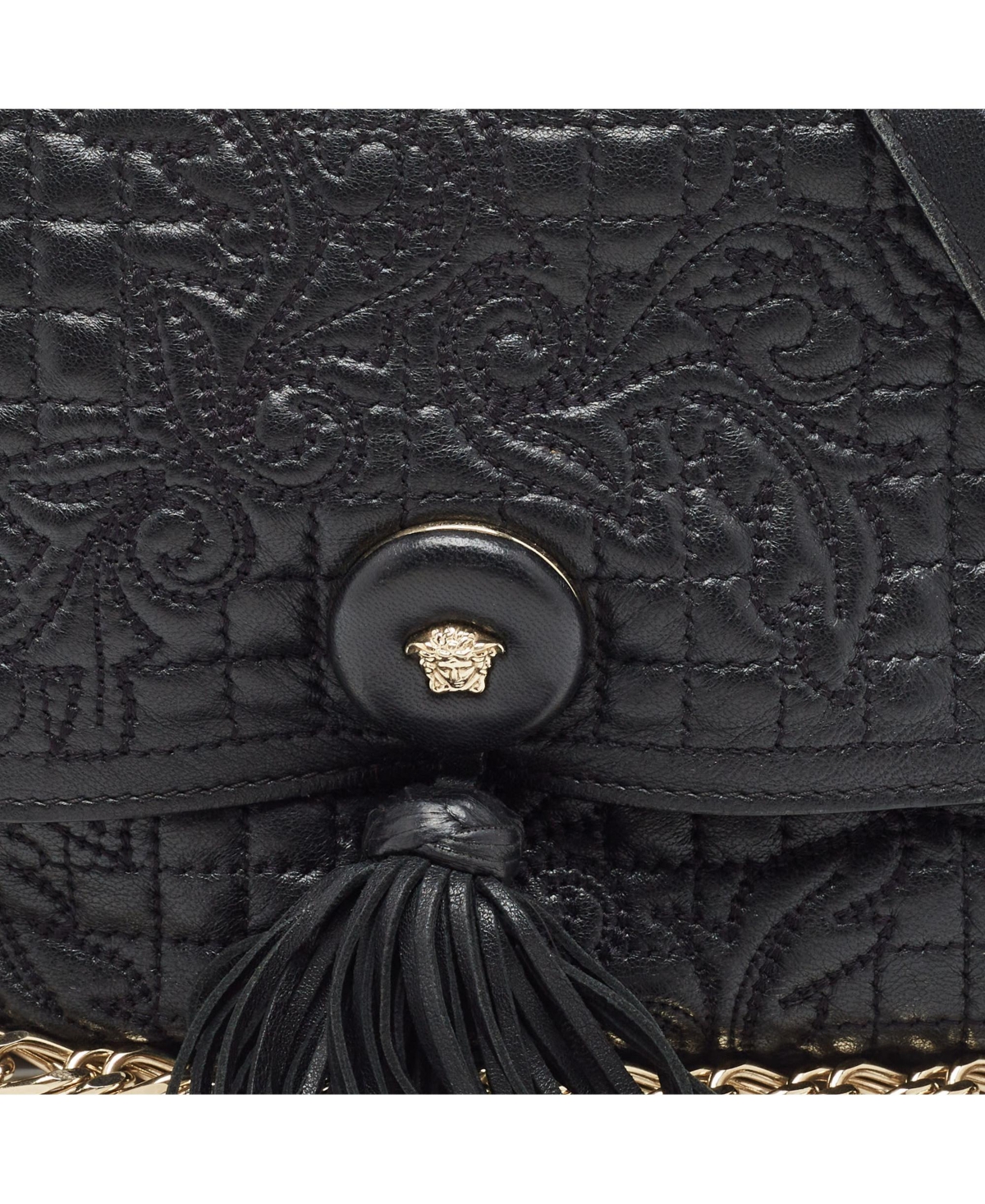 Pre-Owned Versace Women's Medusa Tassel Quilted Leather Shoulder Bag