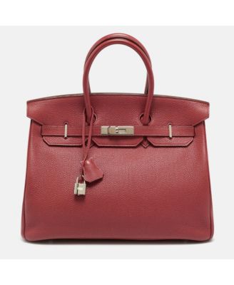 Pre-Owned HERMES Women's Birkin Palladium Finish Rouge Garance Togo Leather