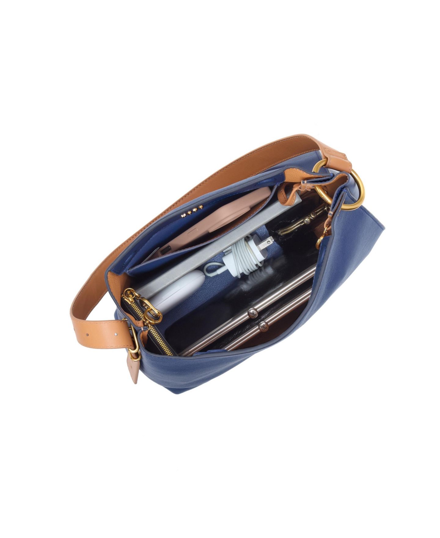 Женская сумка HOBO Rayna Double-Faced Leather Shoulder, цвет: Тёмно-синий — фото 3