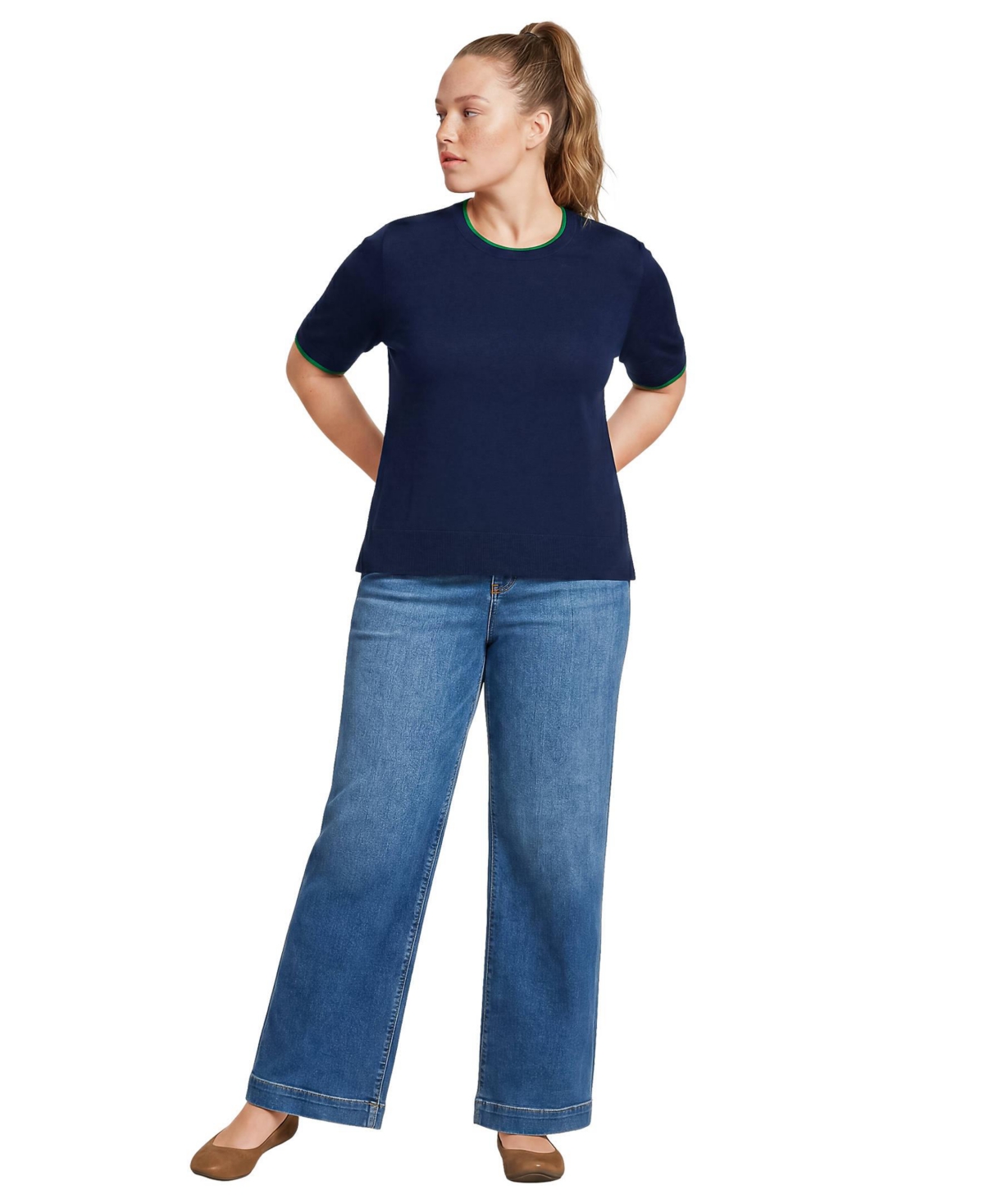 Lands' End Plus Drifter Lite Double Trim Tee Sweater