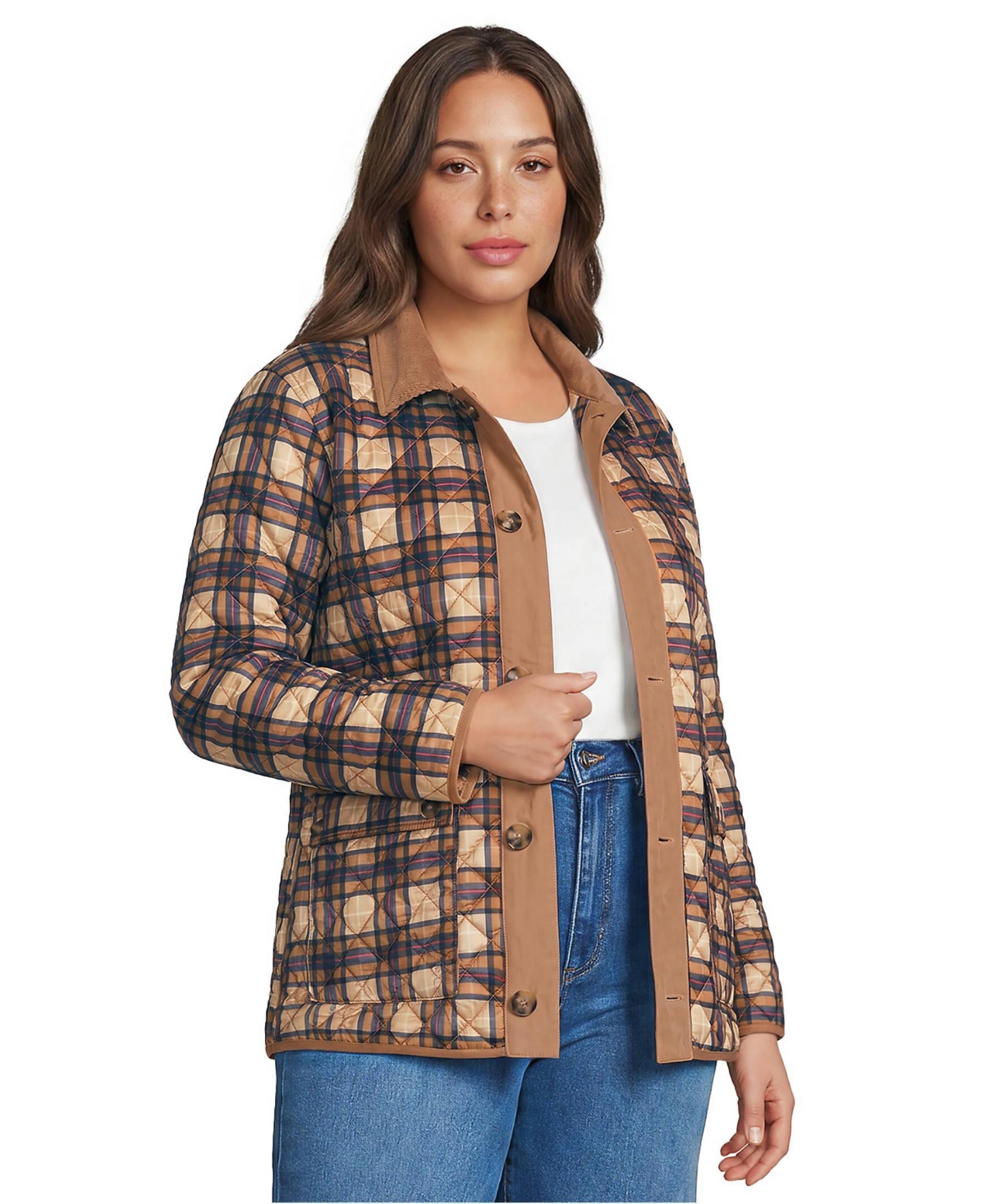 Lands' End Plus Print Reversible Barn Quilted Insulated Jacket
