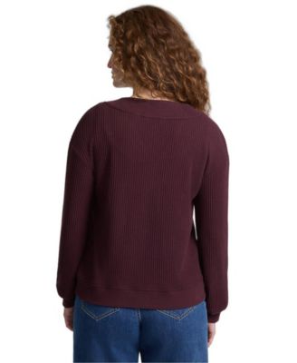 Women's Long Sleeve Waffle V-neck Cardigan