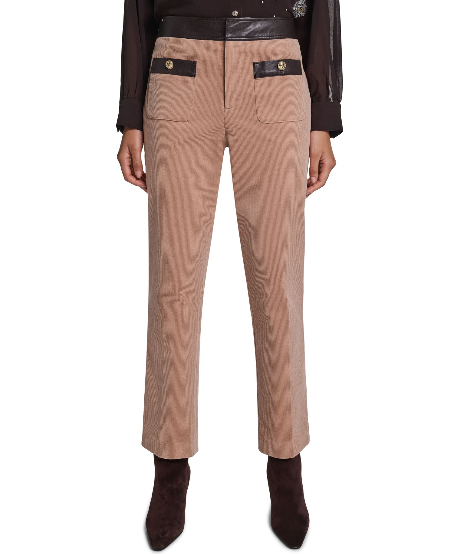 Petite High-Waist Straight Corduroy Pants
