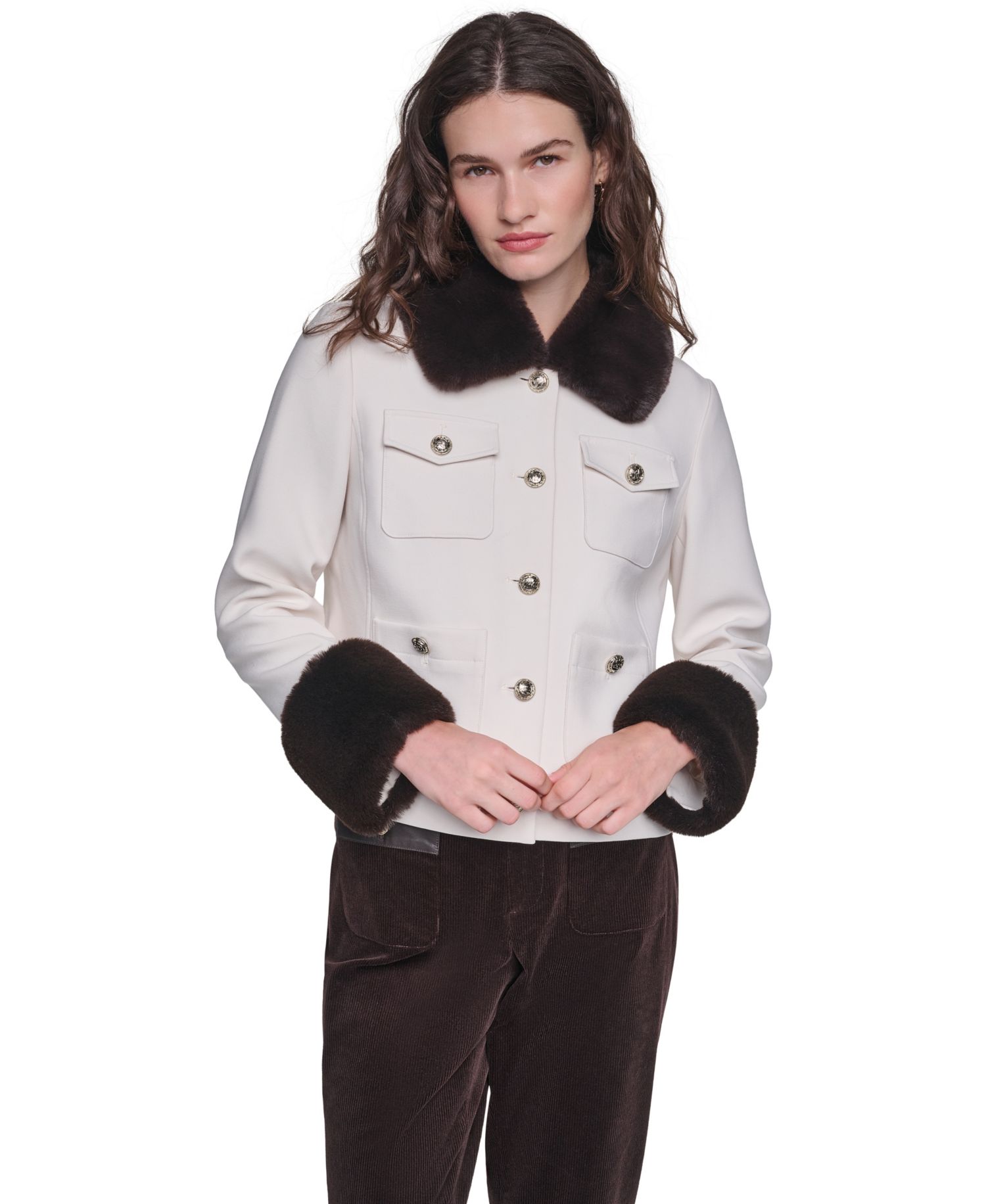 Women's Faux-Fur Collar and Cuffs Short Jacket