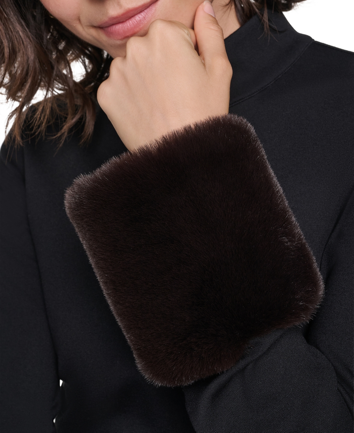 Karl Lagerfeld Paris Women's Faux-Fur Cuff Mock Neck Long-Sleeve Sweater Dress
