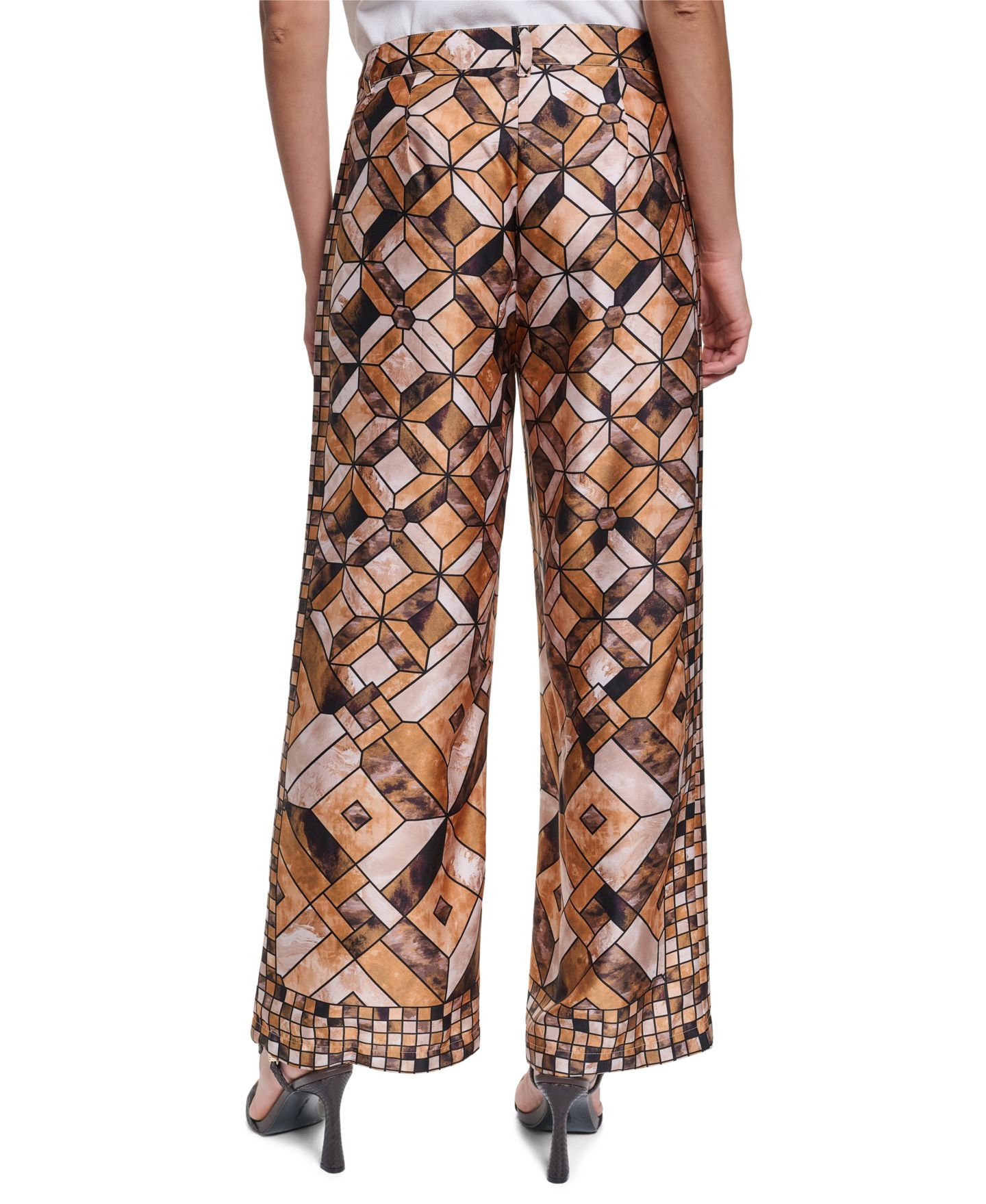 Женские брюки KARL LAGERFELD PARIS Geometric-Print Pleated Wide-Leg, цвет: Сепия комбинированный — фото 5