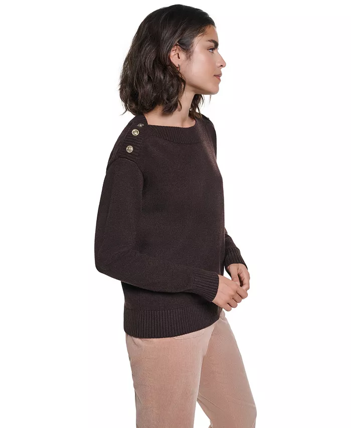 Women's Button Shoulder Boat Neck Long-Sleeve Sweater - thumbnail 10