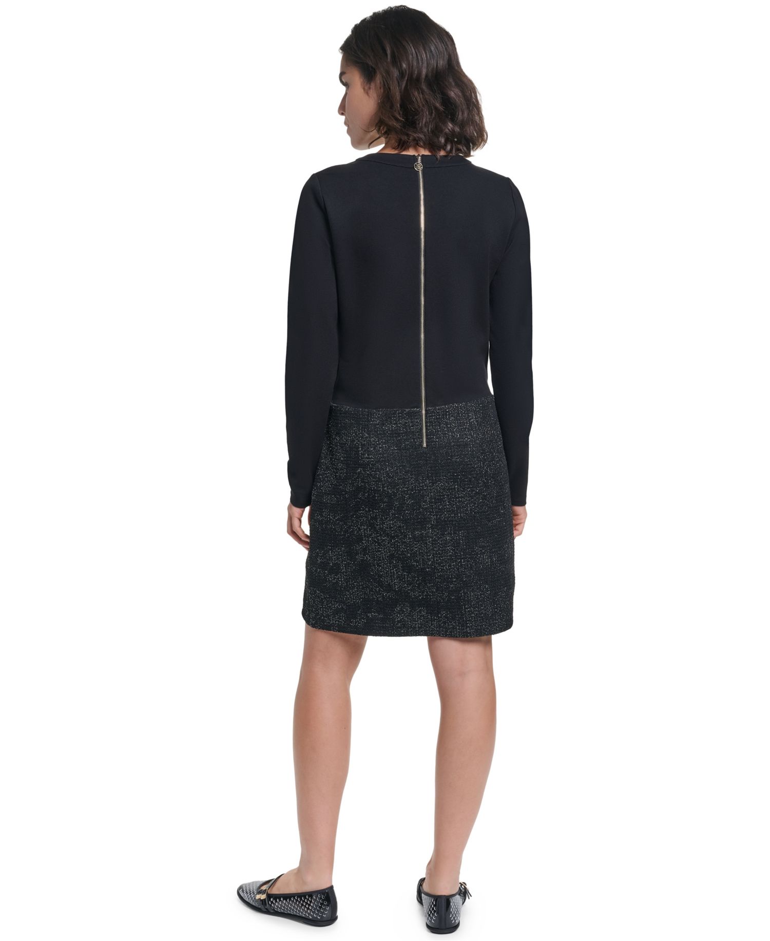 Women's Tweed Long-Sleeve Crewneck Sweater Dress