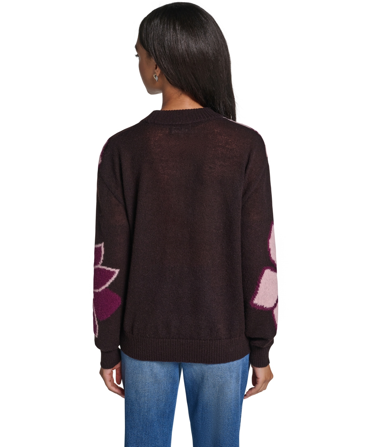 Karl Lagerfeld Paris Women's Big Flowers Floral-Print Sequin Embellished Sweater