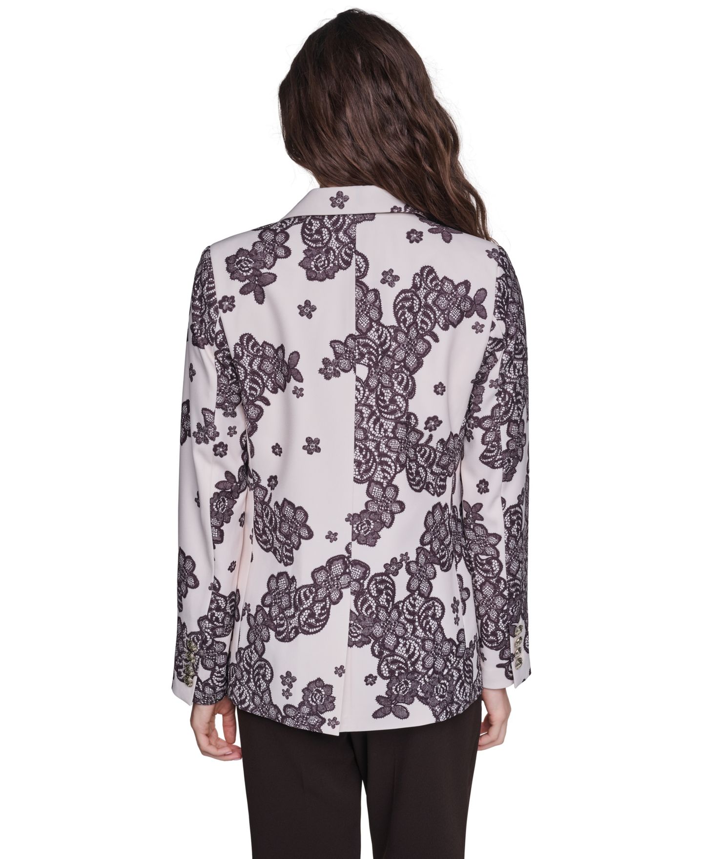 Женский пиджак KARL LAGERFELD PARIS Floral-Print Lace Blazer, цвет: Берёзовый / Шоколадный — фото 4
