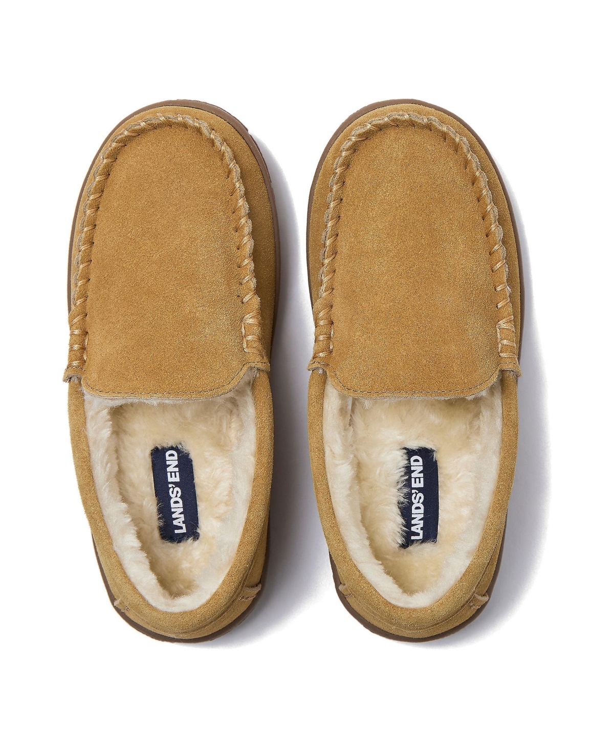 Lands' End Little Girls Fuzzy Lined Suede Moccasin Slippers