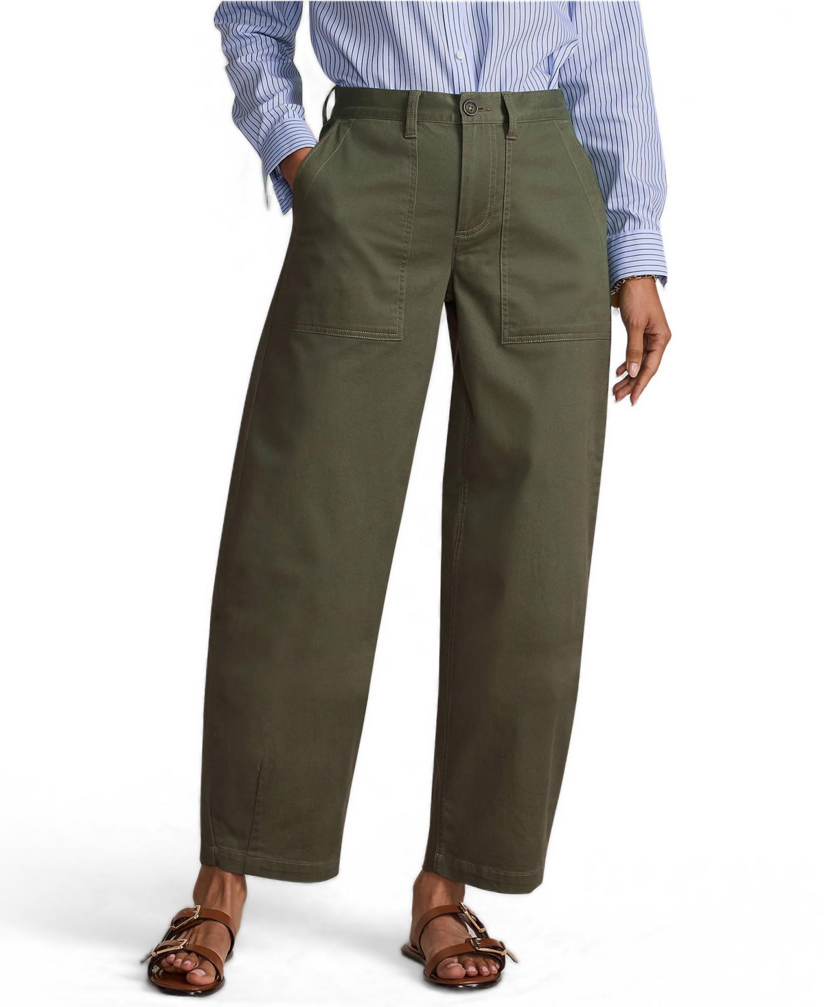 Lands' End Women's Chino High Rise Barrel Leg Utility Ankle Pants - Forest moss